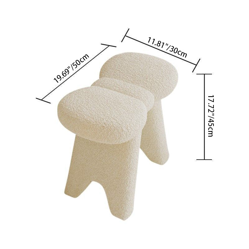 Contemporary Creative Bow-Shaped Lambswool Solid Wood Vanity Stool Backless Armless For Bedroom