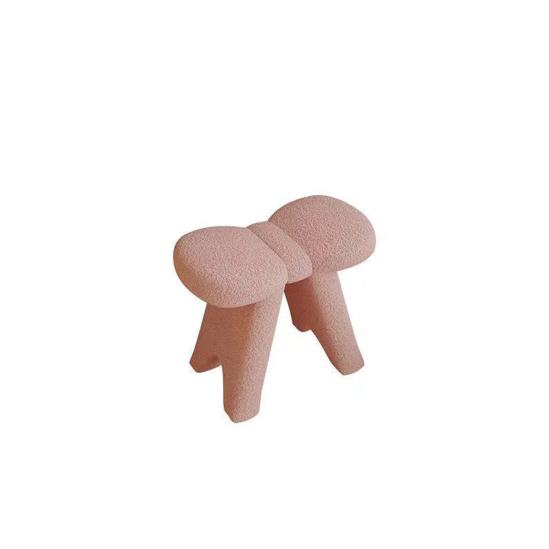 Contemporary Creative Bow-Shaped Lambswool Solid Wood Vanity Stool Backless Armless For Bedroom