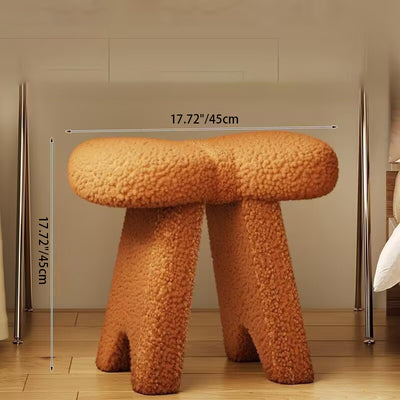 Contemporary Creative Bow-Shaped Lambswool Solid Wood Vanity Stool Backless Armless For Bedroom