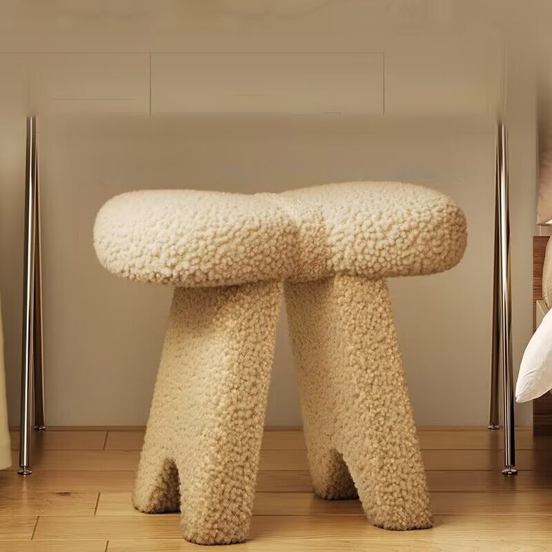 Contemporary Creative Bow-Shaped Lambswool Solid Wood Vanity Stool Backless Armless For Bedroom