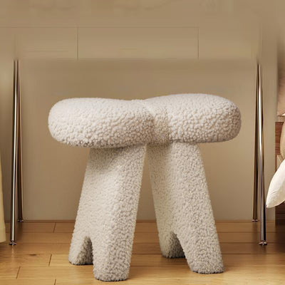 Contemporary Creative Bow-Shaped Lambswool Solid Wood Vanity Stool Backless Armless For Bedroom