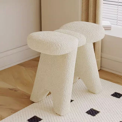 Contemporary Creative Bow-Shaped Lambswool Solid Wood Vanity Stool Backless Armless For Bedroom