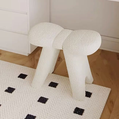Contemporary Creative Bow-Shaped Lambswool Solid Wood Vanity Stool Backless Armless For Bedroom