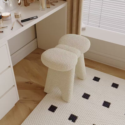 Contemporary Creative Bow-Shaped Lambswool Solid Wood Vanity Stool Backless Armless For Bedroom