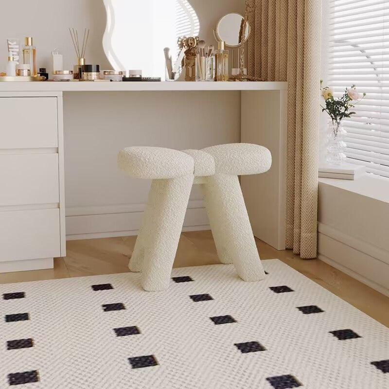 Contemporary Creative Bow-Shaped Lambswool Solid Wood Vanity Stool Backless Armless For Bedroom