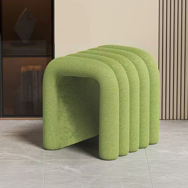 Contemporary Creative Arch Design Velvet Fabric Solid Wood Vanity Stool Backless Armless For Bedroom