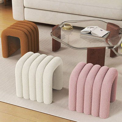 Contemporary Creative Arch Design Velvet Fabric Solid Wood Vanity Stool Backless Armless For Bedroom