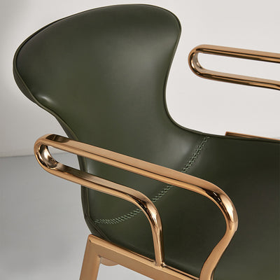 Contemporary Luxury Curved Saddle Leather Carbon Steel Dining Chair Backrest Armrest For Dining Room