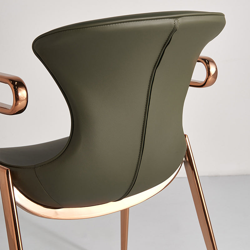 Contemporary Luxury Curved Saddle Leather Carbon Steel Dining Chair Backrest Armrest For Dining Room