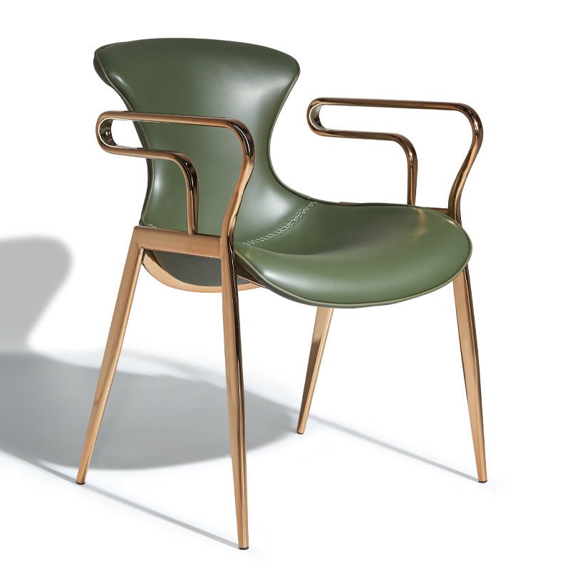 Contemporary Luxury Curved Saddle Leather Carbon Steel Dining Chair Backrest Armrest For Dining Room
