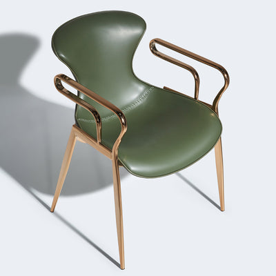 Contemporary Luxury Curved Saddle Leather Carbon Steel Dining Chair Backrest Armrest For Dining Room