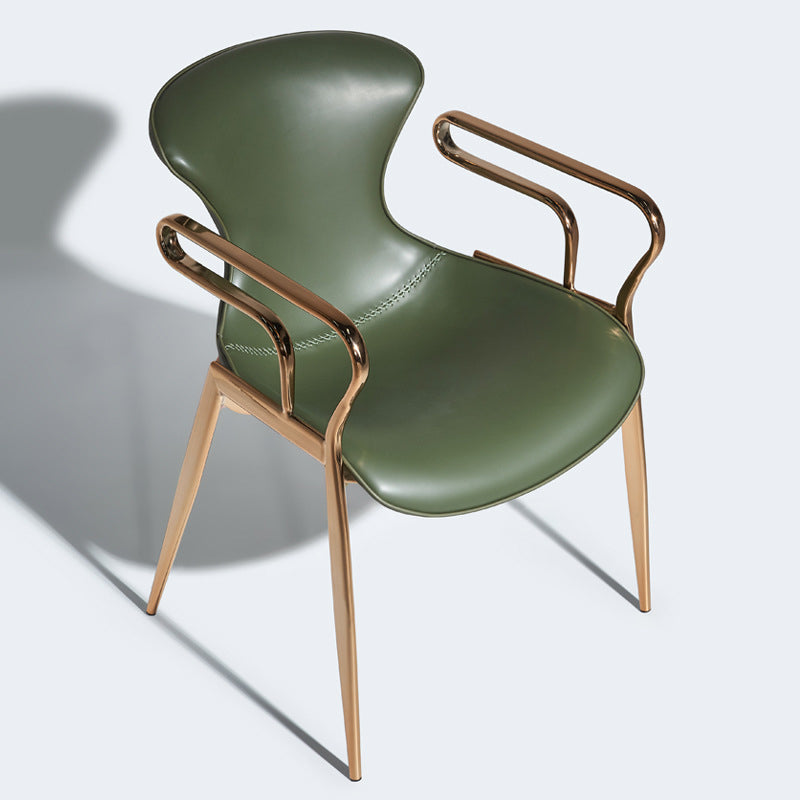 Contemporary Luxury Curved Saddle Leather Carbon Steel Dining Chair Backrest Armrest For Dining Room