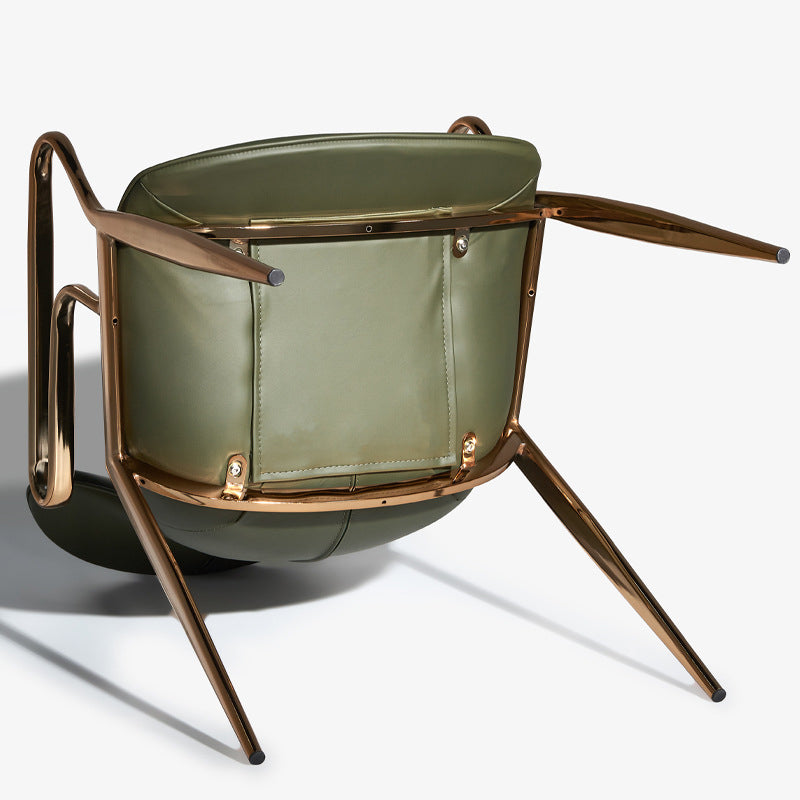 Contemporary Luxury Curved Saddle Leather Carbon Steel Dining Chair Backrest Armrest For Dining Room