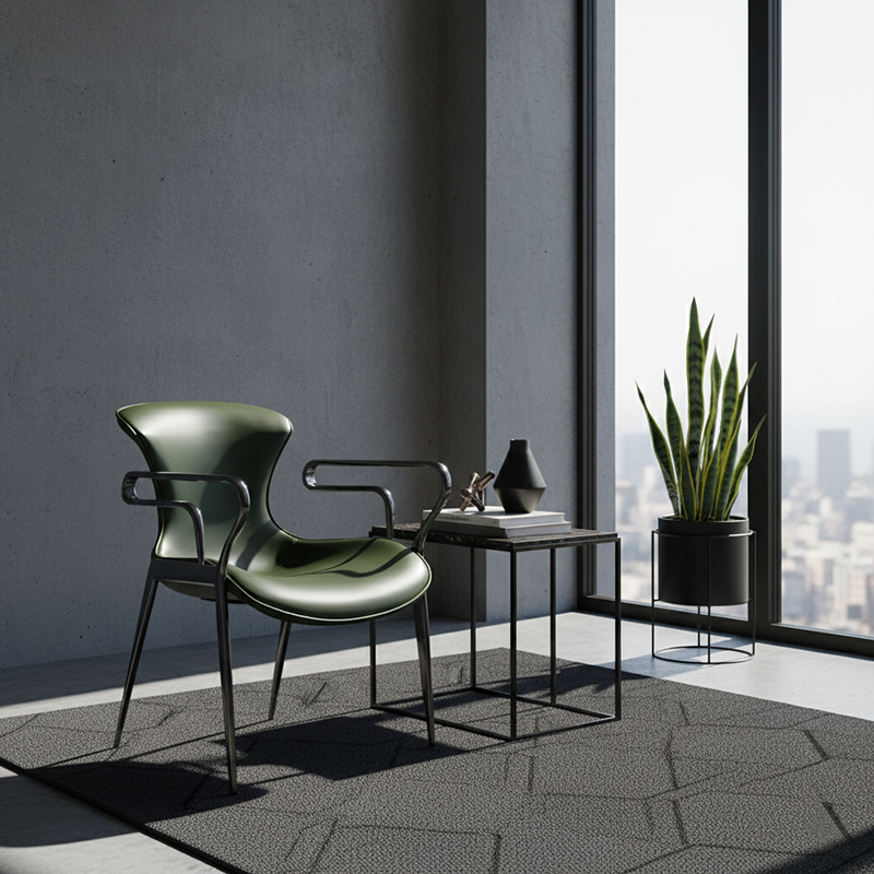 Contemporary Luxury Curved Saddle Leather Carbon Steel Dining Chair Backrest Armrest For Dining Room