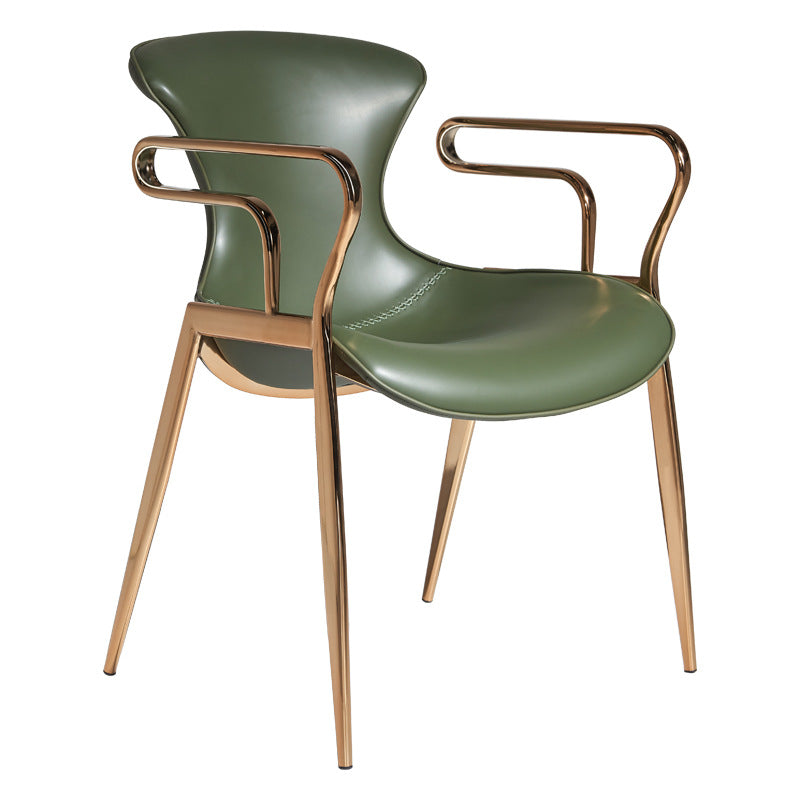 Contemporary Luxury Curved Saddle Leather Carbon Steel Dining Chair Backrest Armrest For Dining Room