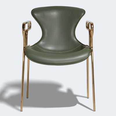 Contemporary Luxury Curved Saddle Leather Carbon Steel Dining Chair Backrest Armrest For Dining Room