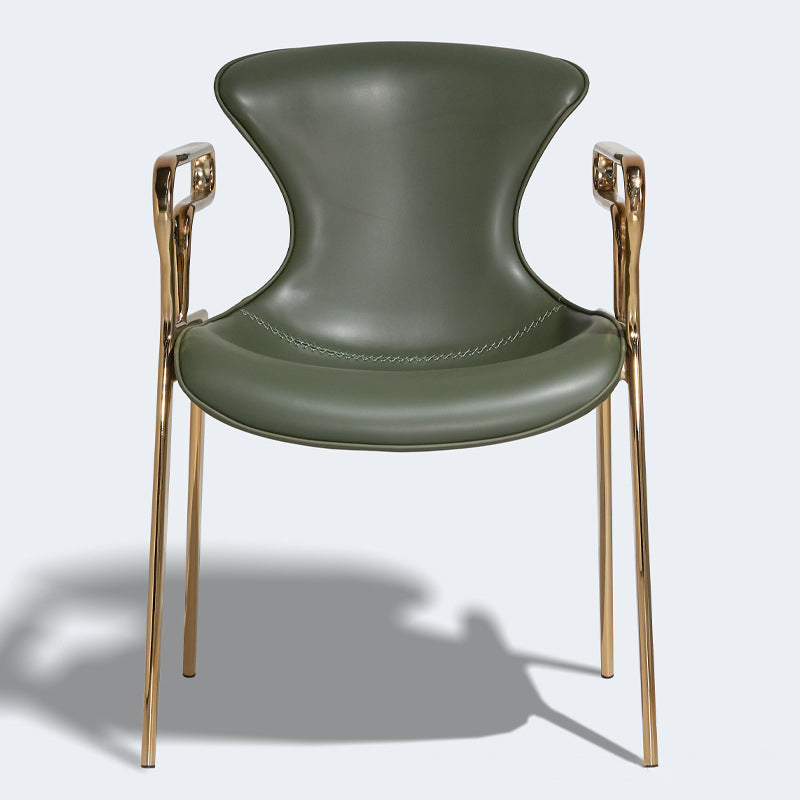 Contemporary Luxury Curved Saddle Leather Carbon Steel Dining Chair Backrest Armrest For Dining Room
