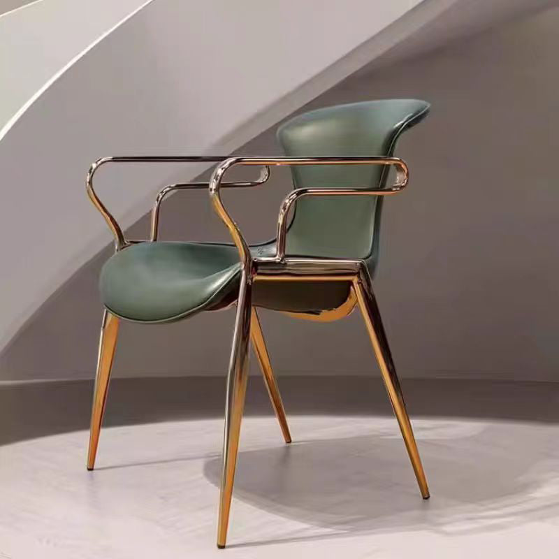 Contemporary Luxury Curved Saddle Leather Carbon Steel Dining Chair Backrest Armrest For Dining Room