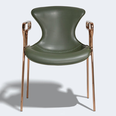 Contemporary Luxury Curved Saddle Leather Carbon Steel Dining Chair Backrest Armrest For Dining Room