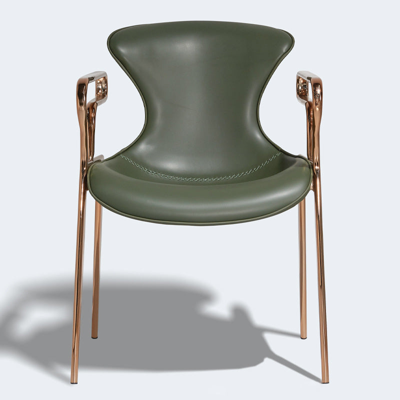 Contemporary Luxury Curved Saddle Leather Carbon Steel Dining Chair Backrest Armrest For Dining Room