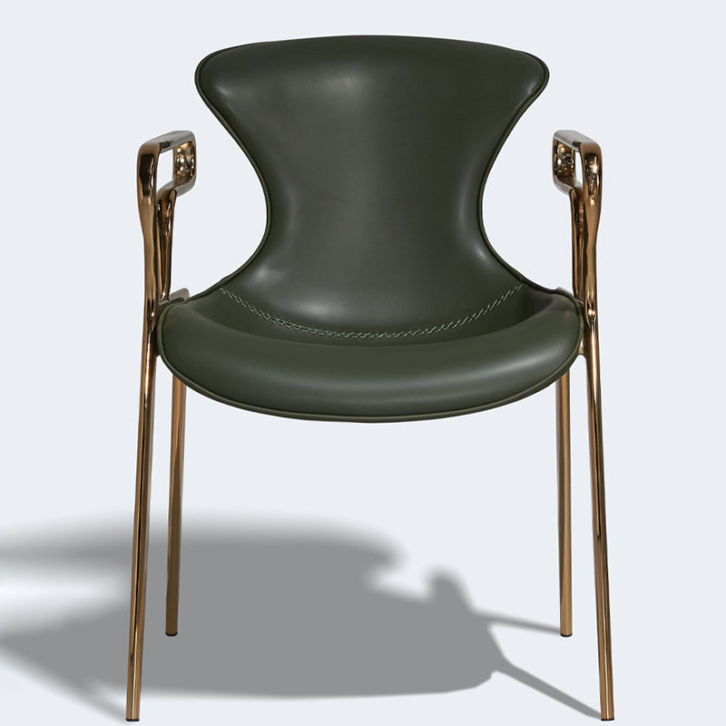 Contemporary Luxury Curved Saddle Leather Carbon Steel Dining Chair Backrest Armrest For Dining Room
