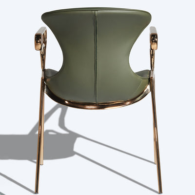 Contemporary Luxury Curved Saddle Leather Carbon Steel Dining Chair Backrest Armrest For Dining Room