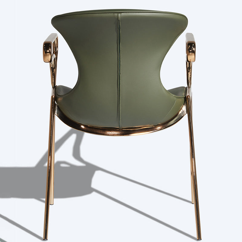 Contemporary Luxury Curved Saddle Leather Carbon Steel Dining Chair Backrest Armrest For Dining Room