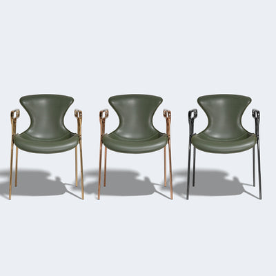 Contemporary Luxury Curved Saddle Leather Carbon Steel Dining Chair Backrest Armrest For Dining Room