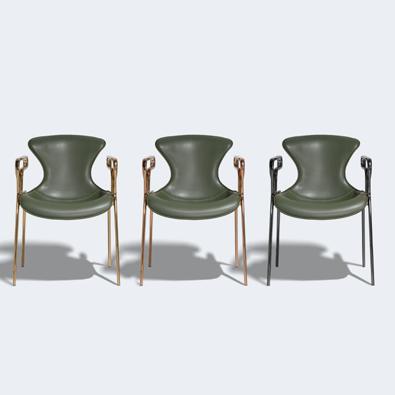 Contemporary Luxury Curved Saddle Leather Carbon Steel Dining Chair Backrest Armrest For Dining Room