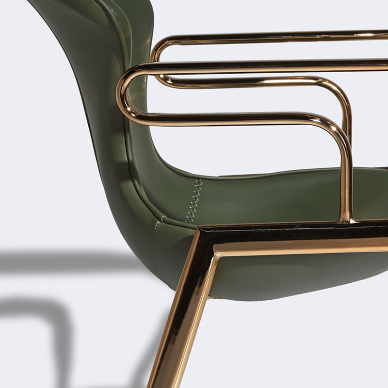 Contemporary Luxury Curved Saddle Leather Carbon Steel Dining Chair Backrest Armrest For Dining Room