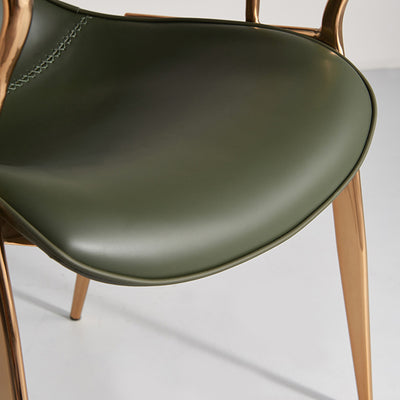 Contemporary Luxury Curved Saddle Leather Carbon Steel Dining Chair Backrest Armrest For Dining Room