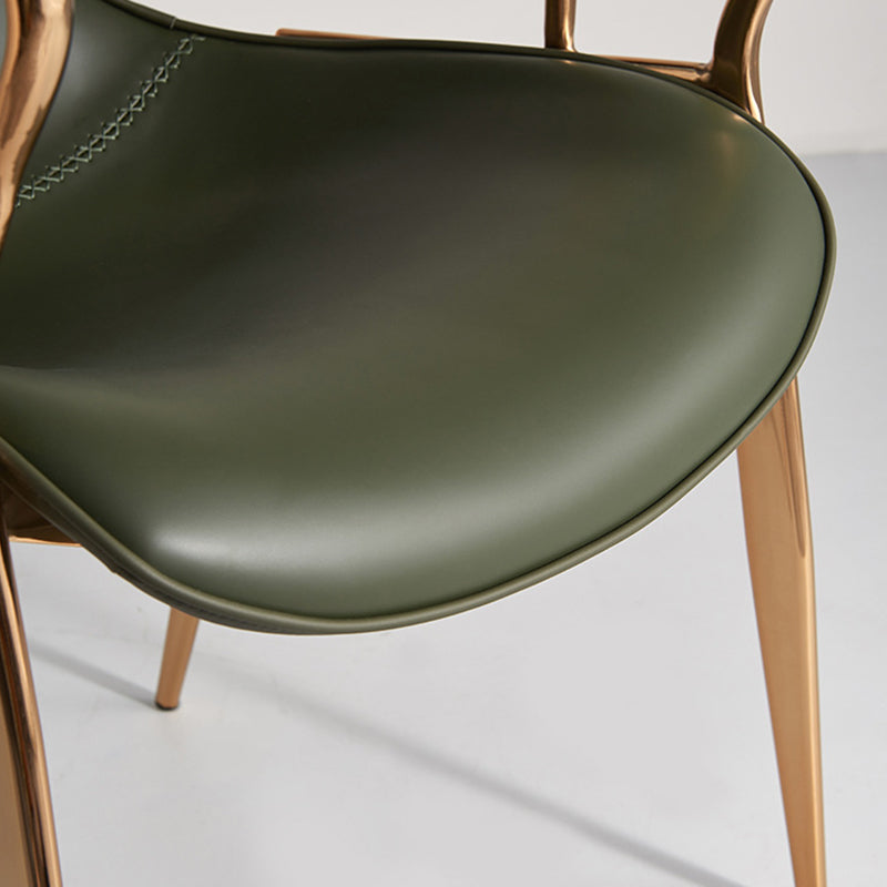 Contemporary Luxury Curved Saddle Leather Carbon Steel Dining Chair Backrest Armrest For Dining Room