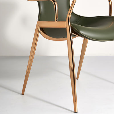 Contemporary Luxury Curved Saddle Leather Carbon Steel Dining Chair Backrest Armrest For Dining Room