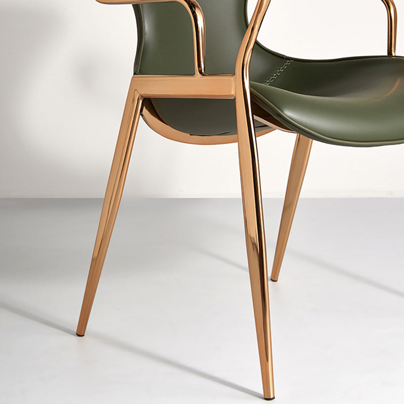 Contemporary Luxury Curved Saddle Leather Carbon Steel Dining Chair Backrest Armrest For Dining Room