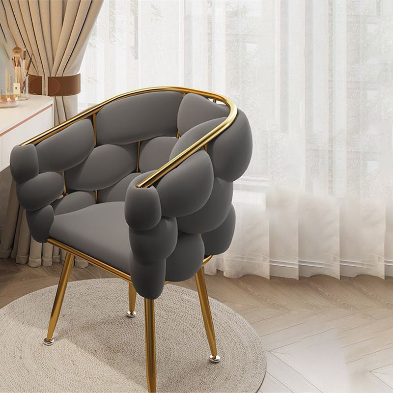 Contemporary Creative Curved Bubble Velvet Carbon Steel Vanity Stool Backrest Armrest For Bedroom