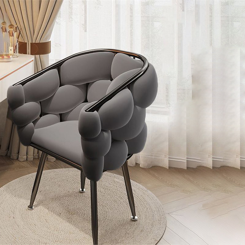 Contemporary Creative Curved Bubble Velvet Carbon Steel Vanity Stool Backrest Armrest For Bedroom