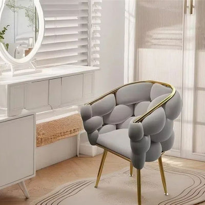 Contemporary Creative Curved Bubble Velvet Carbon Steel Vanity Stool Backrest Armrest For Bedroom