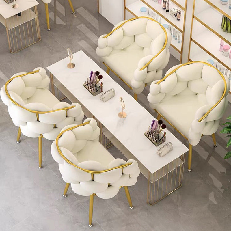 Contemporary Creative Curved Bubble Velvet Carbon Steel Vanity Stool Backrest Armrest For Bedroom