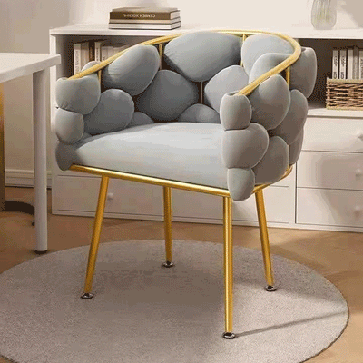 Contemporary Creative Curved Bubble Velvet Carbon Steel Vanity Stool Backrest Armrest For Bedroom