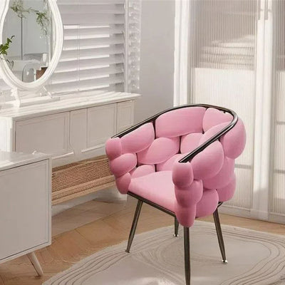 Contemporary Creative Curved Bubble Velvet Carbon Steel Vanity Stool Backrest Armrest For Bedroom