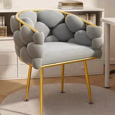 Contemporary Creative Curved Bubble Velvet Carbon Steel Vanity Stool Backrest Armrest For Bedroom