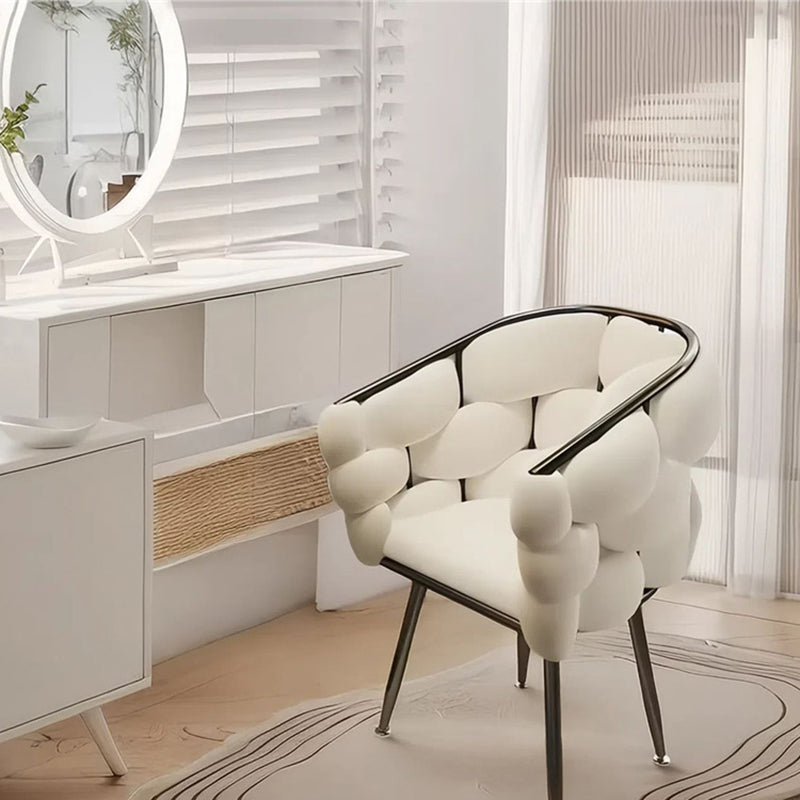 Contemporary Creative Curved Bubble Velvet Carbon Steel Vanity Stool Backrest Armrest For Bedroom