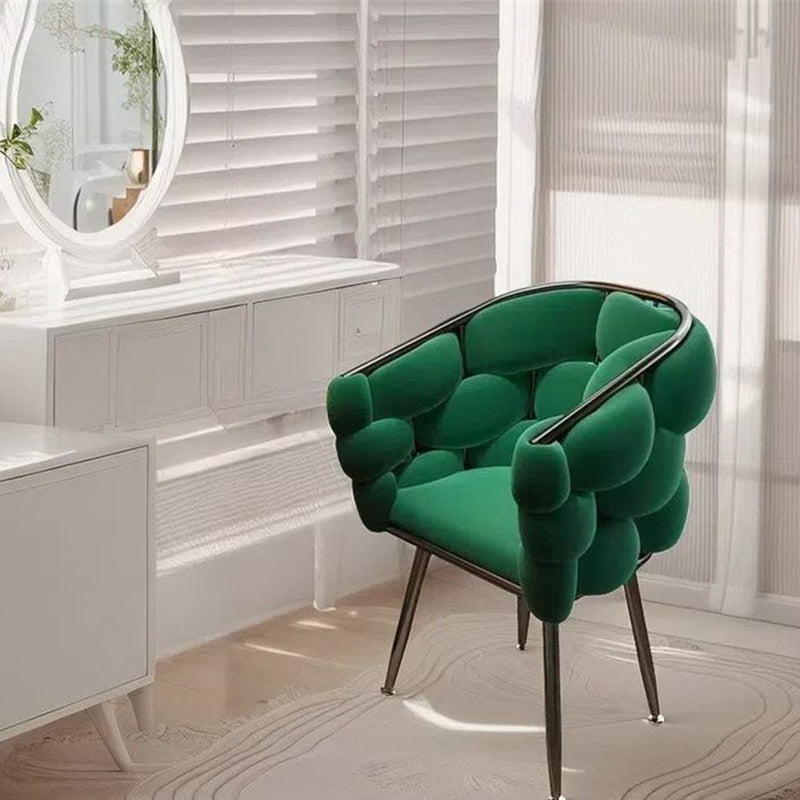 Contemporary Creative Curved Bubble Velvet Carbon Steel Vanity Stool Backrest Armrest For Bedroom