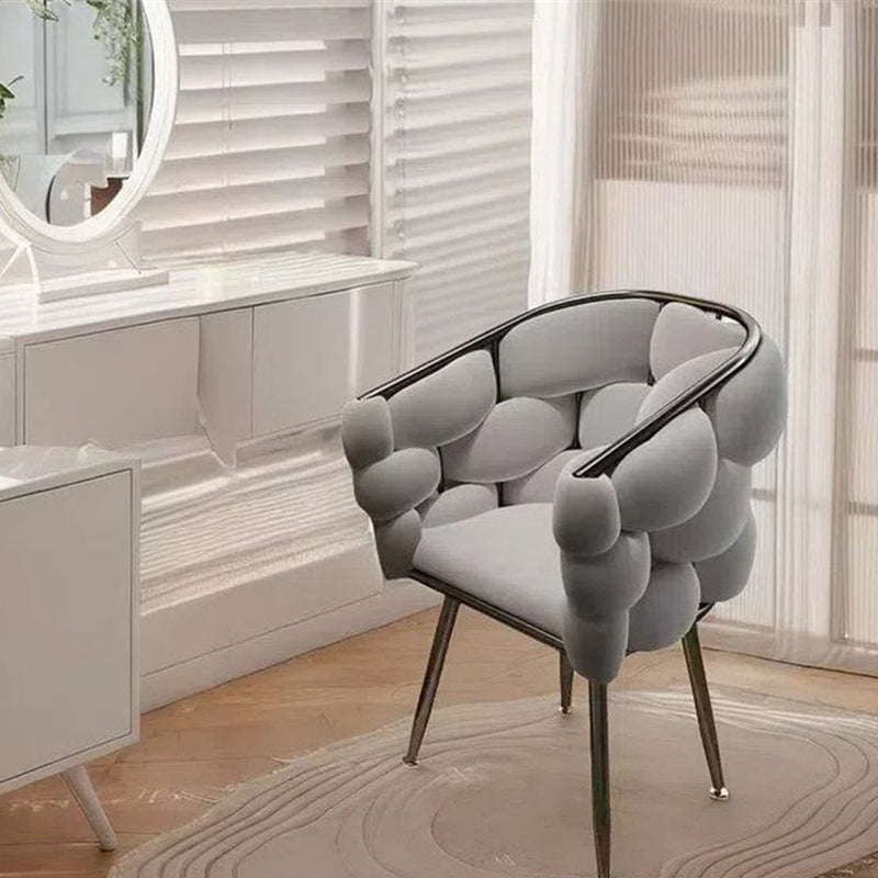 Contemporary Creative Curved Bubble Velvet Carbon Steel Vanity Stool Backrest Armrest For Bedroom