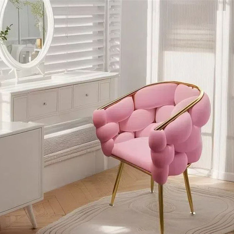 Contemporary Creative Curved Bubble Velvet Carbon Steel Vanity Stool Backrest Armrest For Bedroom