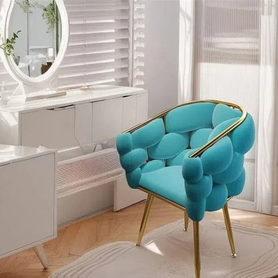 Contemporary Creative Curved Bubble Velvet Carbon Steel Vanity Stool Backrest Armrest For Bedroom