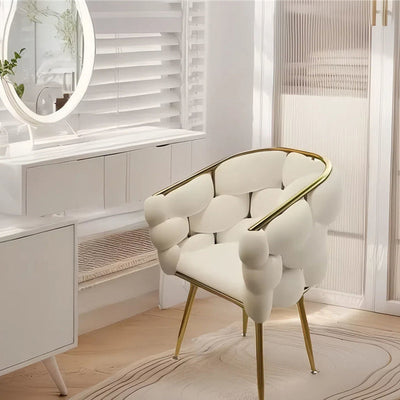 Contemporary Creative Curved Bubble Velvet Carbon Steel Vanity Stool Backrest Armrest For Bedroom