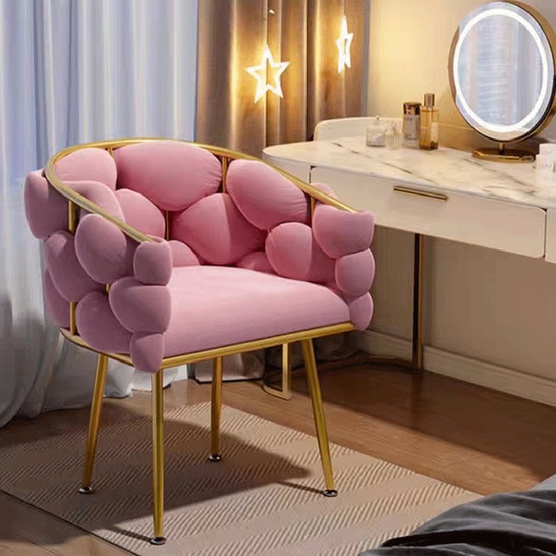 Contemporary Creative Curved Bubble Velvet Carbon Steel Vanity Stool Backrest Armrest For Bedroom
