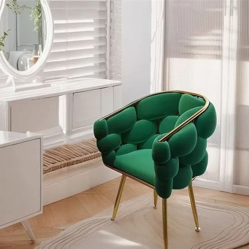 Contemporary Creative Curved Bubble Velvet Carbon Steel Vanity Stool Backrest Armrest For Bedroom