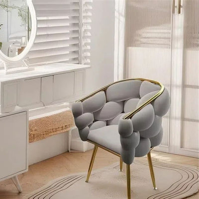 Contemporary Creative Curved Bubble Velvet Carbon Steel Vanity Stool Backrest Armrest For Bedroom